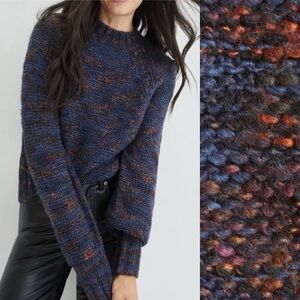 Veronica Beard Navy Malie Space Dyed Sweater Pullover Puff Sleeves Size XS